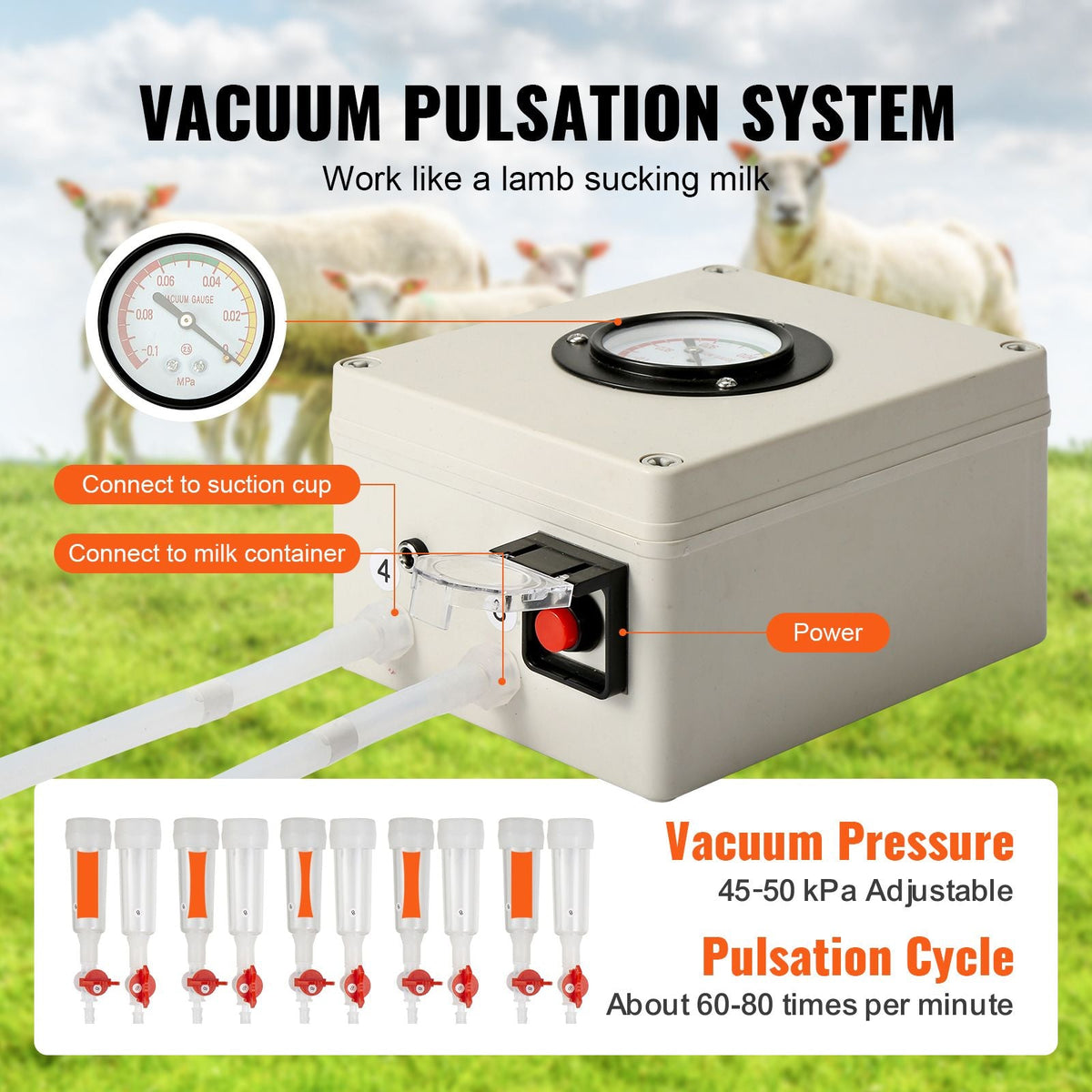 Goat Milking Machine, 6 L 304 Stainless Steel Bucket, Electric Automatic Pulsation Vacuum Milker, Portable Milker with Food-grade Silicone Cups and Tubes, Adjustable Suction for Cows and Sheep