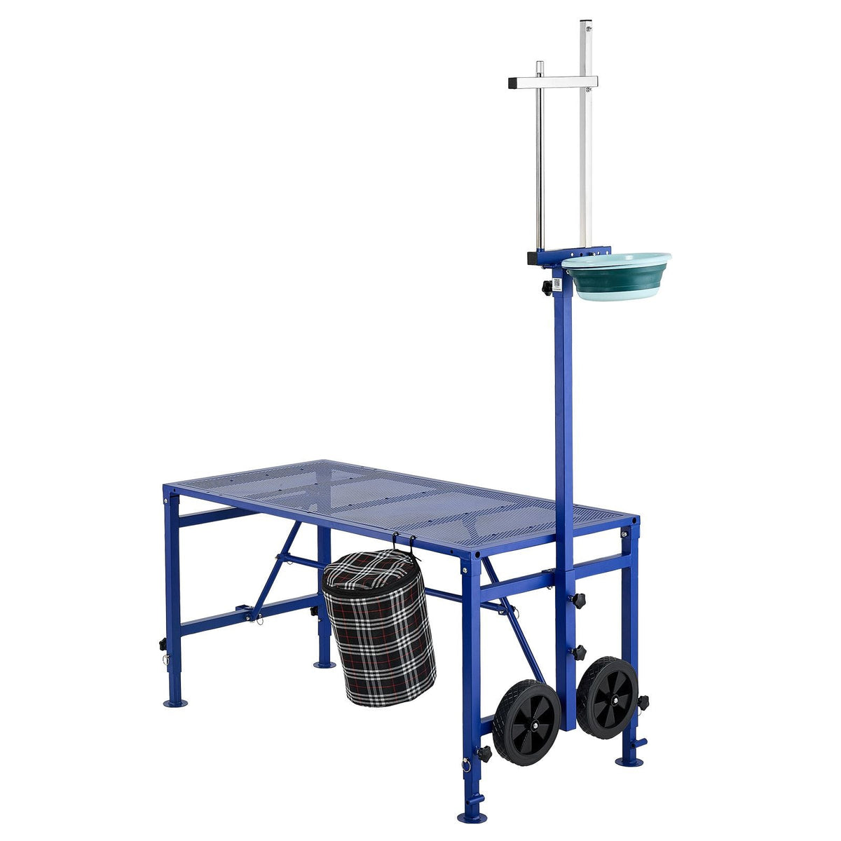 Goat Milking Stand, 600 lbs Heavy Duty Foldable Goat Stand with Feed Bin & Wheels, Adjustable Headpiece & Tool Basket, Stanchion for Grooming & Hoof Trimming, Metal Livestock Platform for Sheep