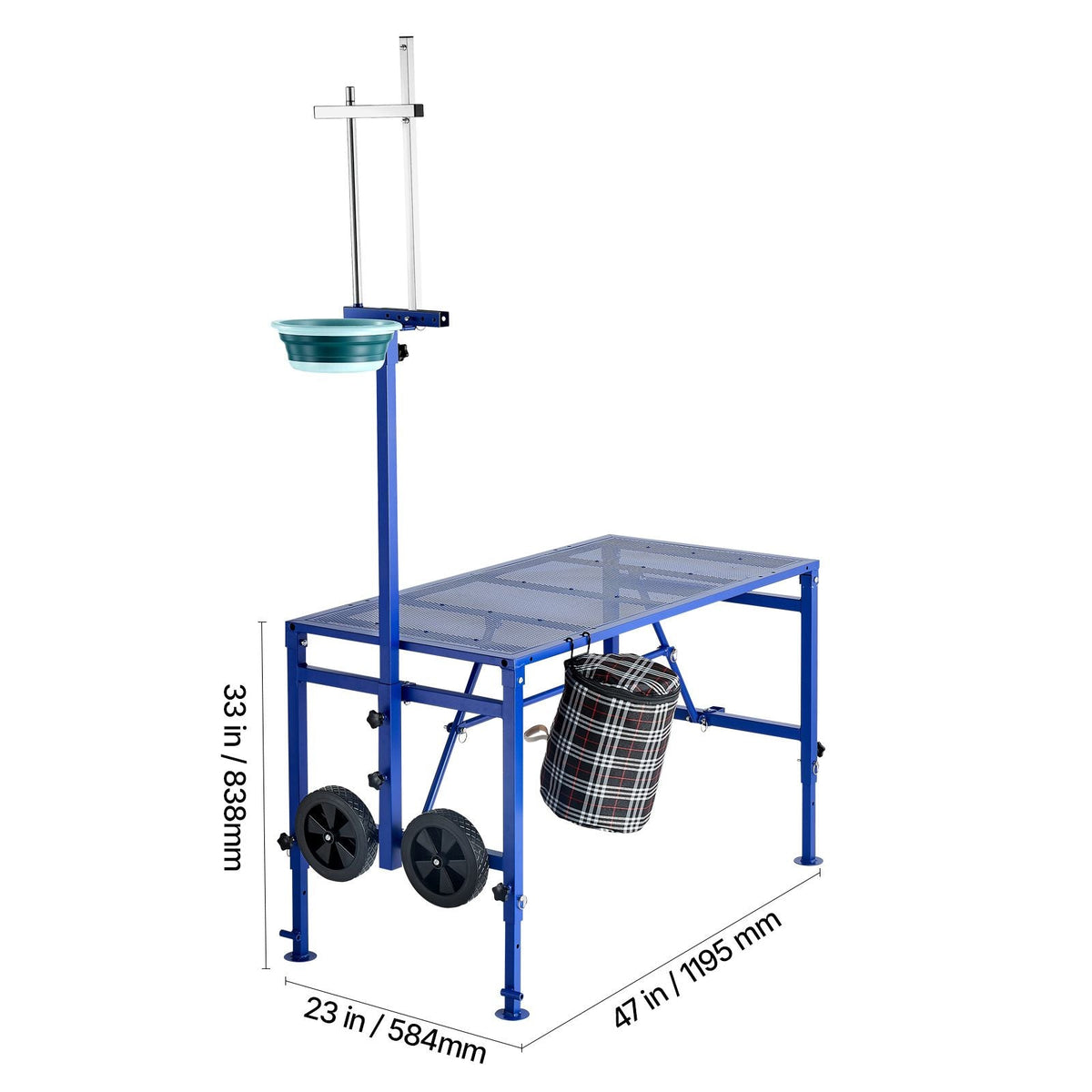 Goat Milking Stand, 600 lbs Heavy Duty Foldable Goat Stand with Feed Bin & Wheels, Adjustable Headpiece & Tool Basket, Stanchion for Grooming & Hoof Trimming, Metal Livestock Platform for Sheep