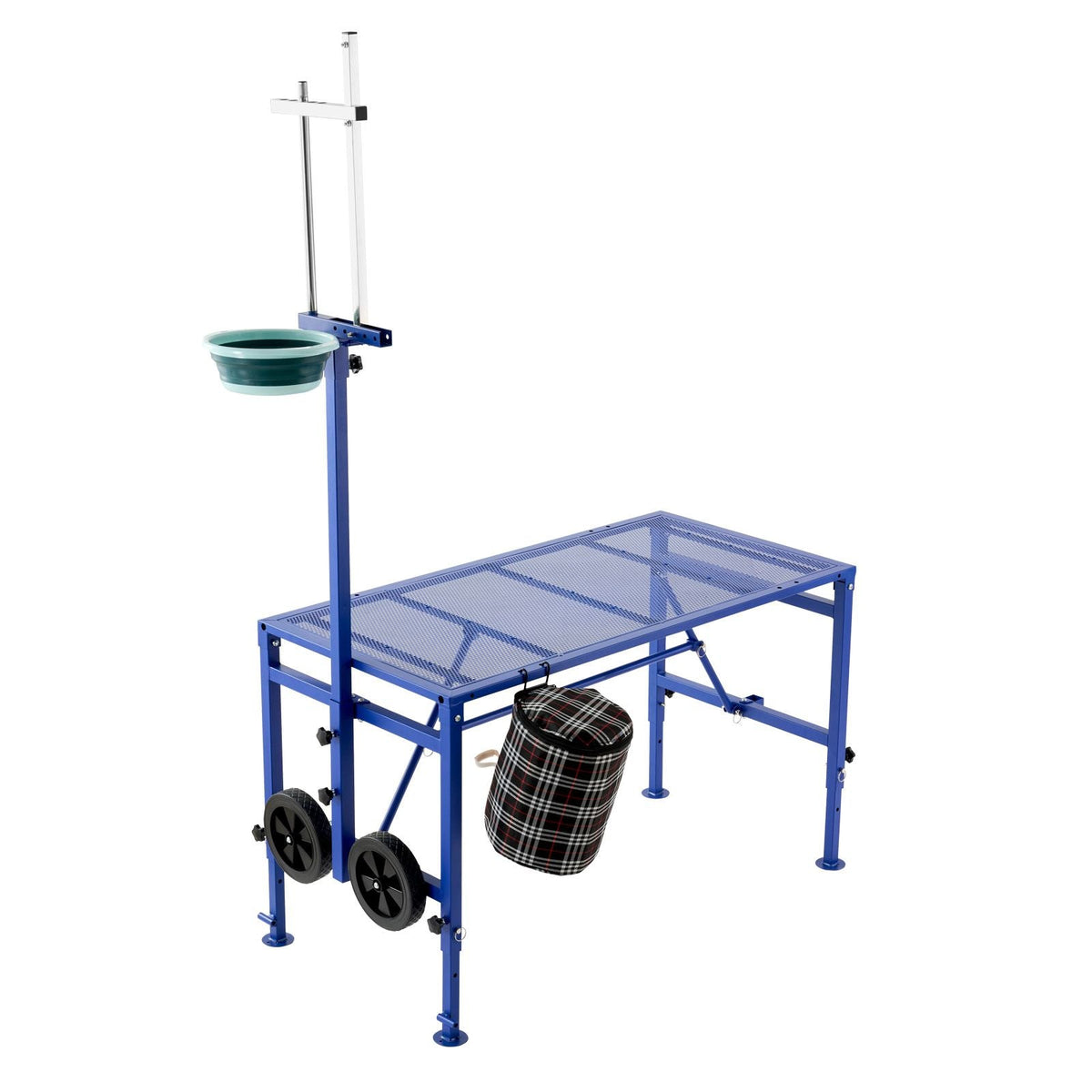 Goat Milking Stand, 600 lbs Heavy Duty Foldable Goat Stand with Feed Bin & Wheels, Adjustable Headpiece & Tool Basket, Stanchion for Grooming & Hoof Trimming, Metal Livestock Platform for Sheep