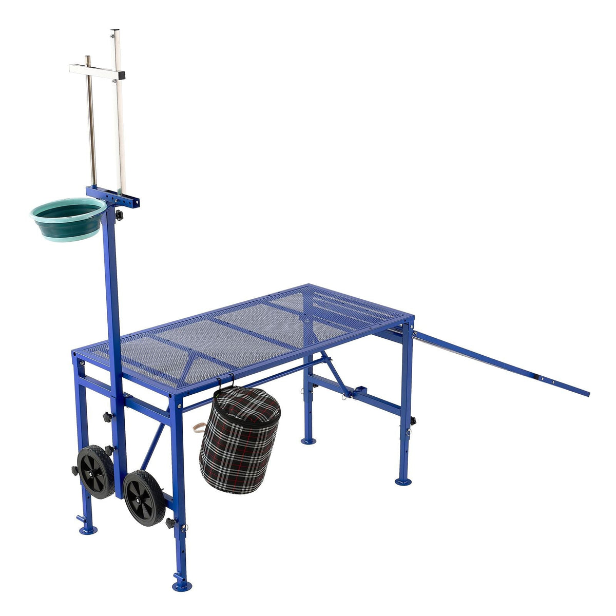 Goat Milking Stand, 600 lbs Heavy Duty Foldable Goat Stand with Ramp, Feed Bin & Wheels, Adjustable Headpiece & Basket, Stanchion for Grooming & Hoof Trimming, Metal Livestock Platform for Sheep