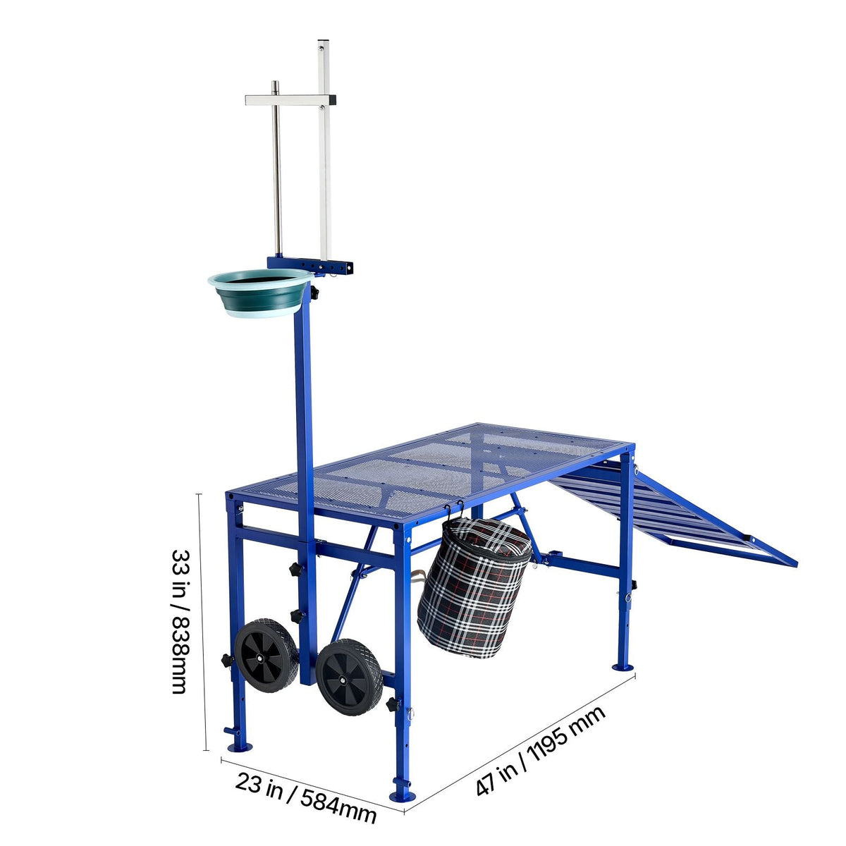 Goat Milking Stand, 600 lbs Heavy Duty Foldable Goat Stand with Ramp, Feed Bin & Wheels, Adjustable Headpiece & Basket, Stanchion for Grooming & Hoof Trimming, Metal Livestock Platform for Sheep
