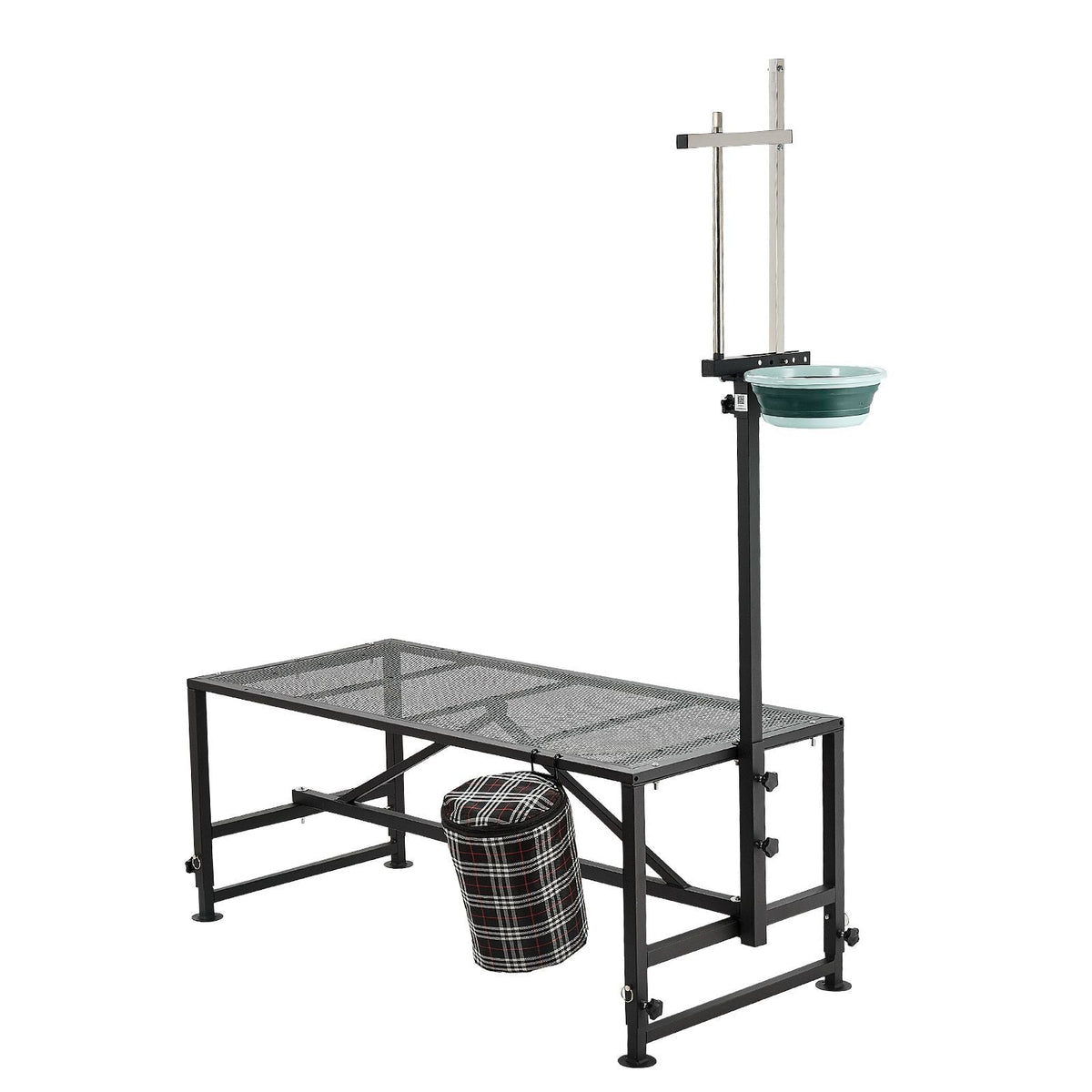 Goat Milking Stand, 600 lbs Heavy Duty Goat Stand with Feed Bin, Adjustable Headpiece & Tool Basket, Stanchion for Grooming & Hoof Trimming, Metal Livestock Platform for Sheep, 51" x 23", Black