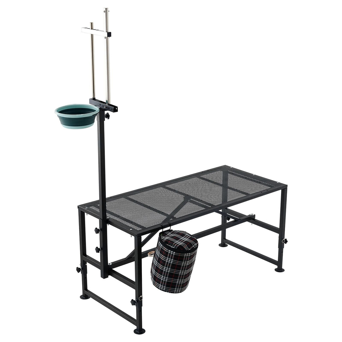 Goat Milking Stand, 600 lbs Heavy Duty Goat Stand with Feed Bin, Adjustable Headpiece & Tool Basket, Stanchion for Grooming & Hoof Trimming, Metal Livestock Platform for Sheep, 51" x 23", Black