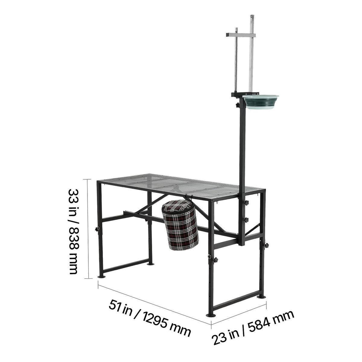 Goat Milking Stand, 600 lbs Heavy Duty Goat Stand with Feed Bin, Adjustable Headpiece & Tool Basket, Stanchion for Grooming & Hoof Trimming, Metal Livestock Platform for Sheep, 51" x 23", Black