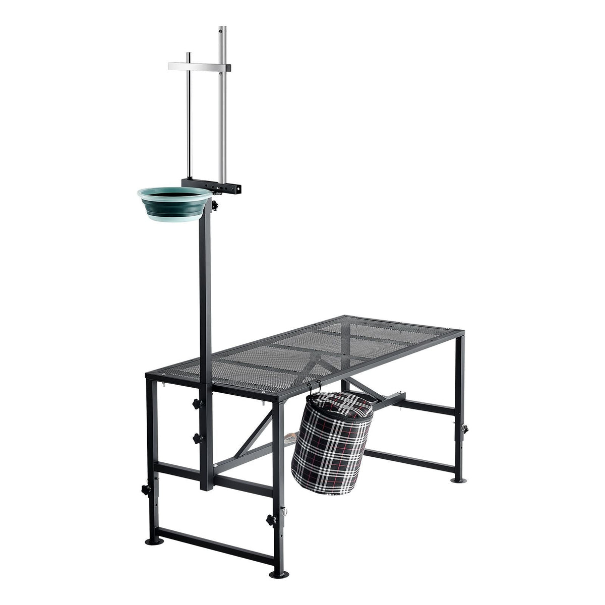 Goat Milking Stand, 600 lbs Heavy Duty Goat Stand with Feed Bin, Adjustable Headpiece & Tool Basket, Stanchion for Grooming & Hoof Trimming, Metal Livestock Platform for Sheep, 51" x 23", Black