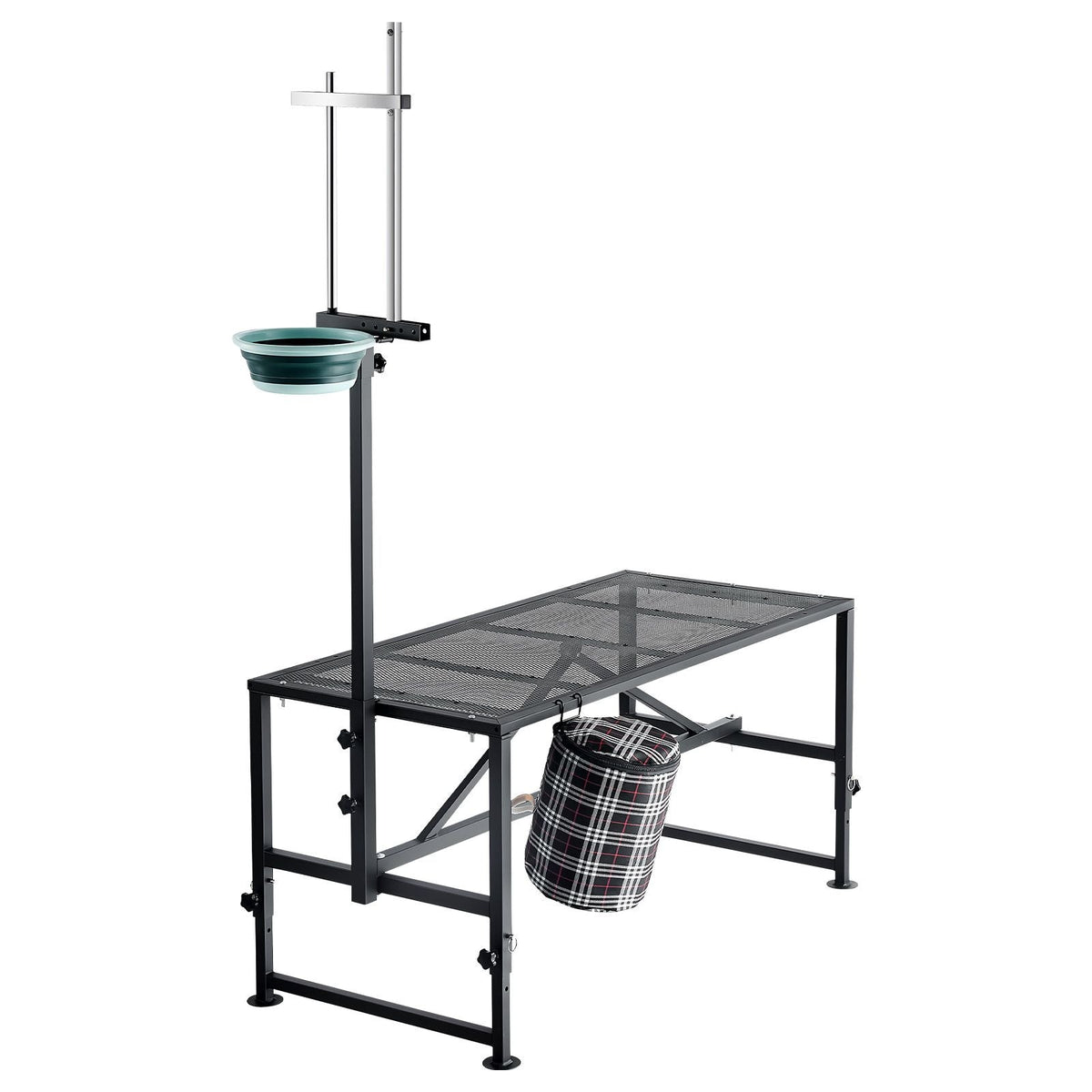 Goat Milking Stand, 600 lbs Heavy Duty Goat Stand with Feed Bin, Adjustable Headpiece & Tool Basket, Stanchion for Grooming & Hoof Trimming, Metal Livestock Platform for Sheep, 51" x 23", Black