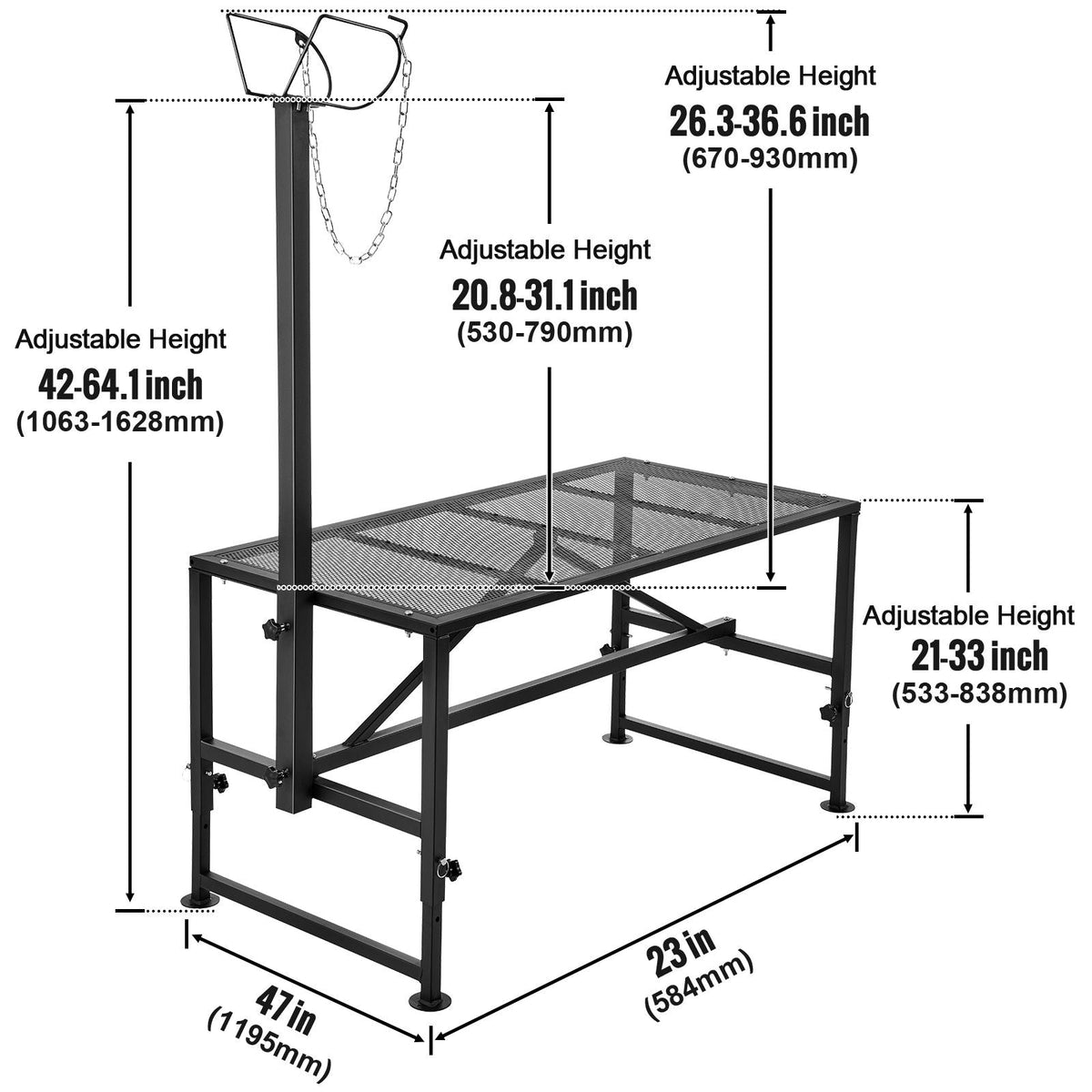 Goat & Sheep Stand, 47x23 inch Livestock Stand, Metal Livestock Milking and Shearing Stand 21" to 33" Adjustable Height, with Headpiece and Nose Loop, 500lbs Loading Weight, Black