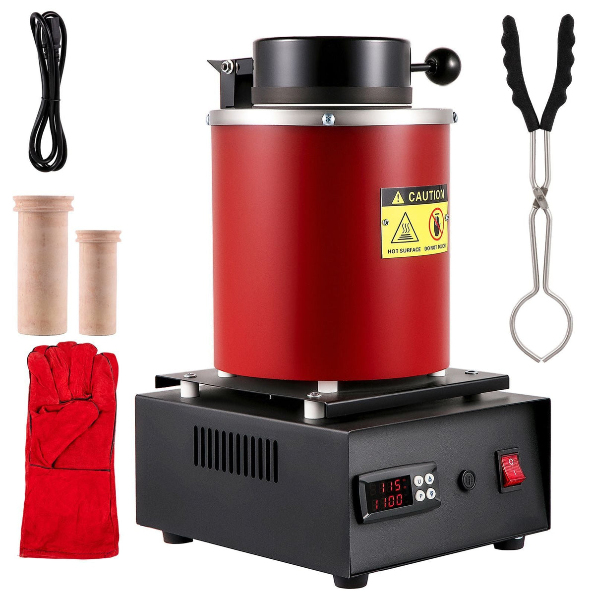 Gold Melting Furnace, 1350W, 2102 Fahrenheit Max Temperature, 3 kg Digital Electric Melting Furnace, with 1 kg and 3 kg Ceramic Crucible and Ingot Die for Processing of Gold, Silver, Copper