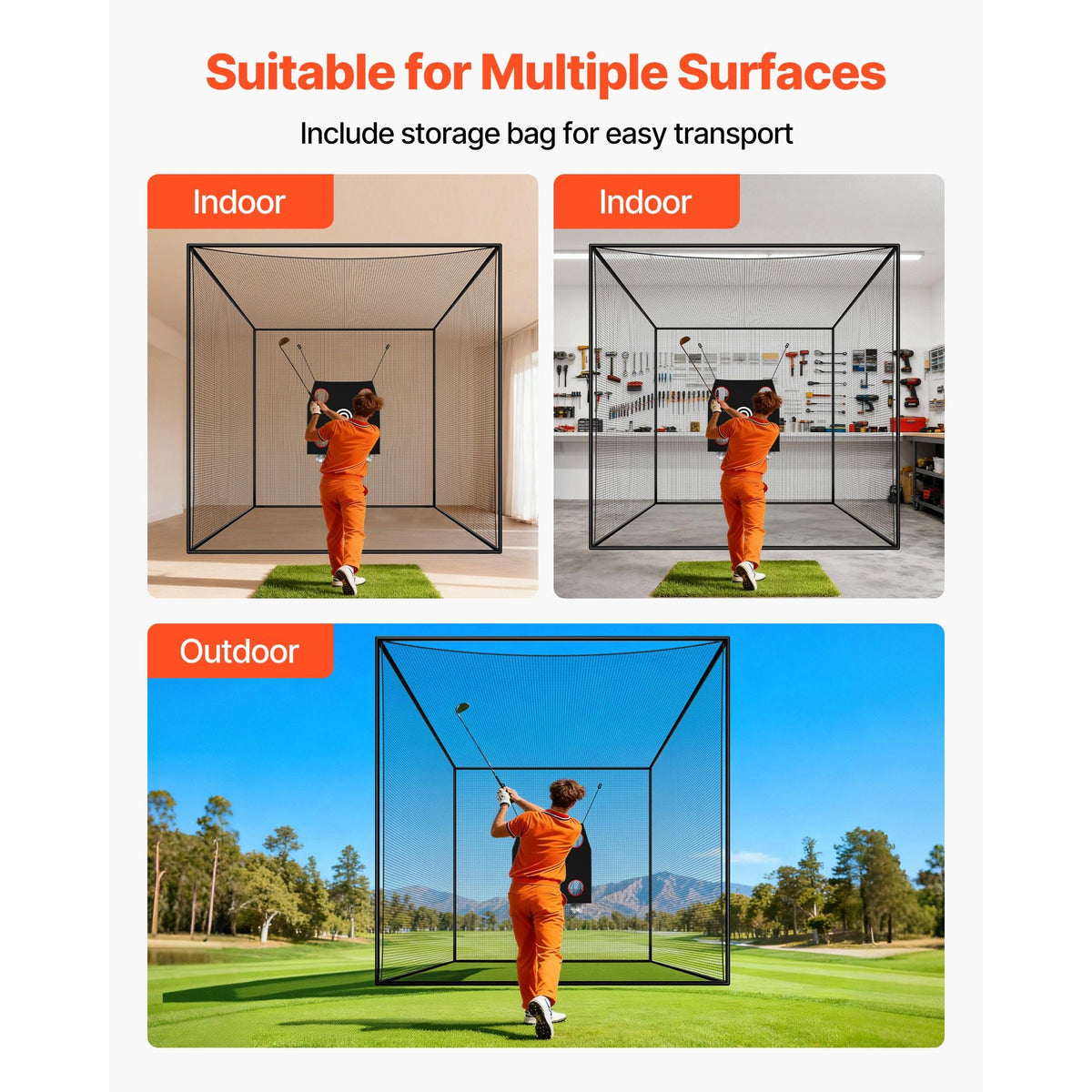 Golf Batting Cage, 10 x 10 x 10 FT Golf Cage, Driving Hitting Cages with 3-Ply Knotless Polyester, Golfs Target & 9-Hole Baseball Target, Golfs Hitting Net for Indoor, Outdoor, Backyard