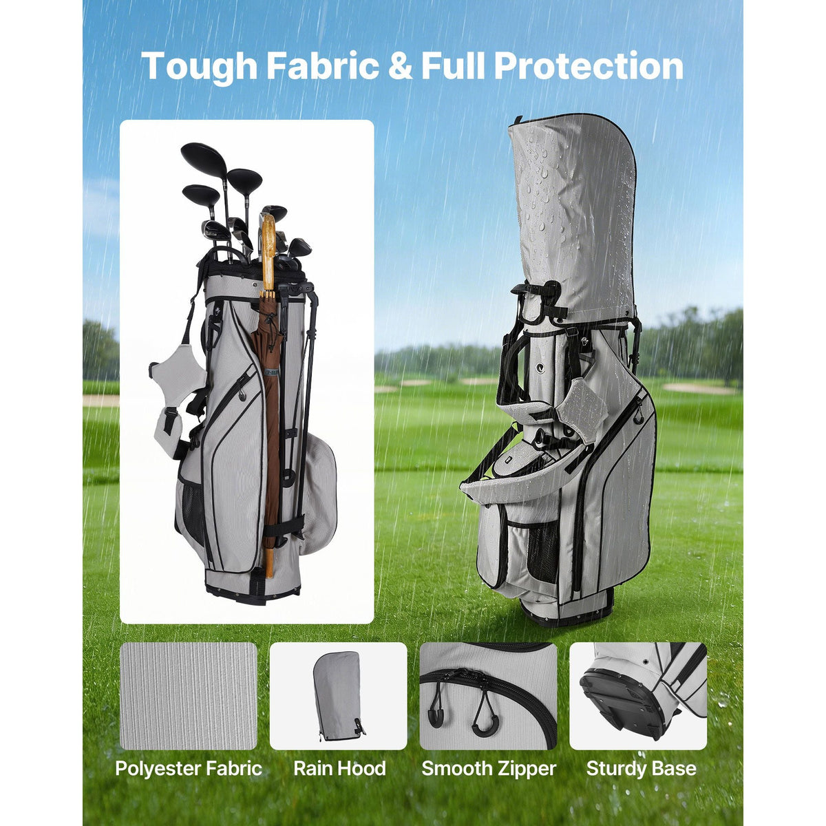 Golf Cart Bag, 14 Way Top Divider Organizer, 2-in-1 Golf Club Bag with Full-length Divider, Dual Shoulder Straps, Support Legs, Rain Hood, Storage Pockets, Lightweight Polyester for Men & Women