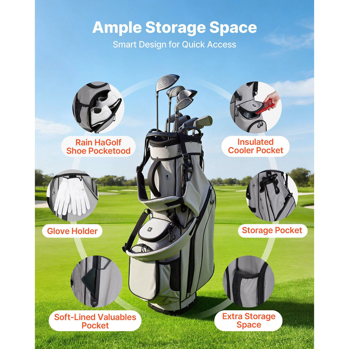 Golf Cart Bag, 14 Way Top Divider Organizer, 2-in-1 Golf Club Bag with Full-length Divider, Dual Shoulder Straps, Support Legs, Rain Hood, Storage Pockets, Lightweight Polyester for Men & Women