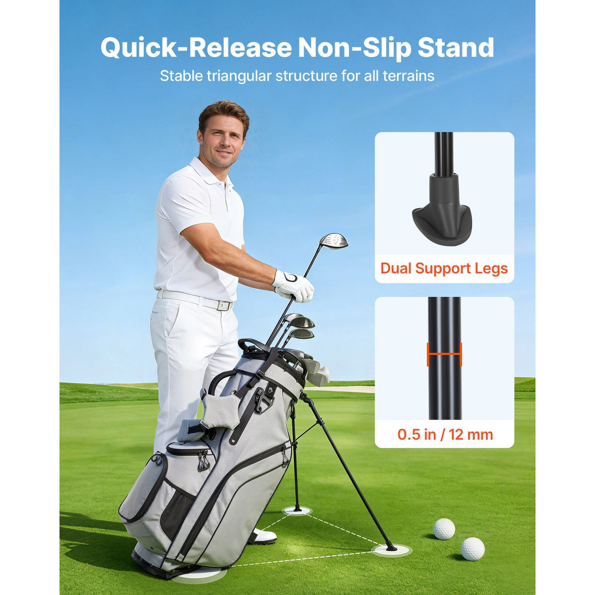 Golf Cart Bag, 14 Way Top Divider Organizer, 2-in-1 Golf Club Bag with Full-length Divider, Dual Shoulder Straps, Support Legs, Rain Hood, Storage Pockets, Lightweight Polyester for Men & Women