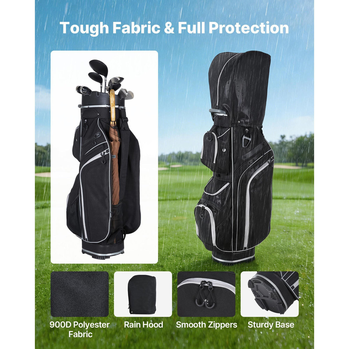 Golf Cart Bag, 14 Way Top Divider Organizer, Golf Club Bag with Full-length Divider, Storage Pockets, Shoulder Strap, Rain Hood, Smooth Zippers, High-Strength 900D Polyester for Men & Women