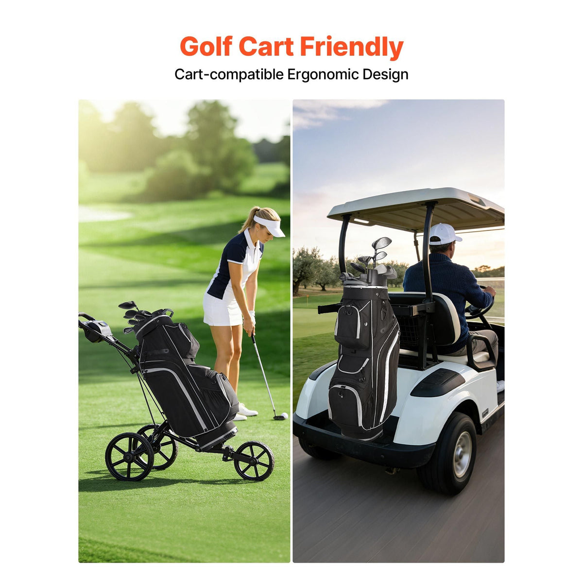 Golf Cart Bag, 14 Way Top Divider Organizer, Golf Club Bag with Full-length Divider, Storage Pockets, Shoulder Strap, Rain Hood, Smooth Zippers, High-Strength 900D Polyester for Men & Women
