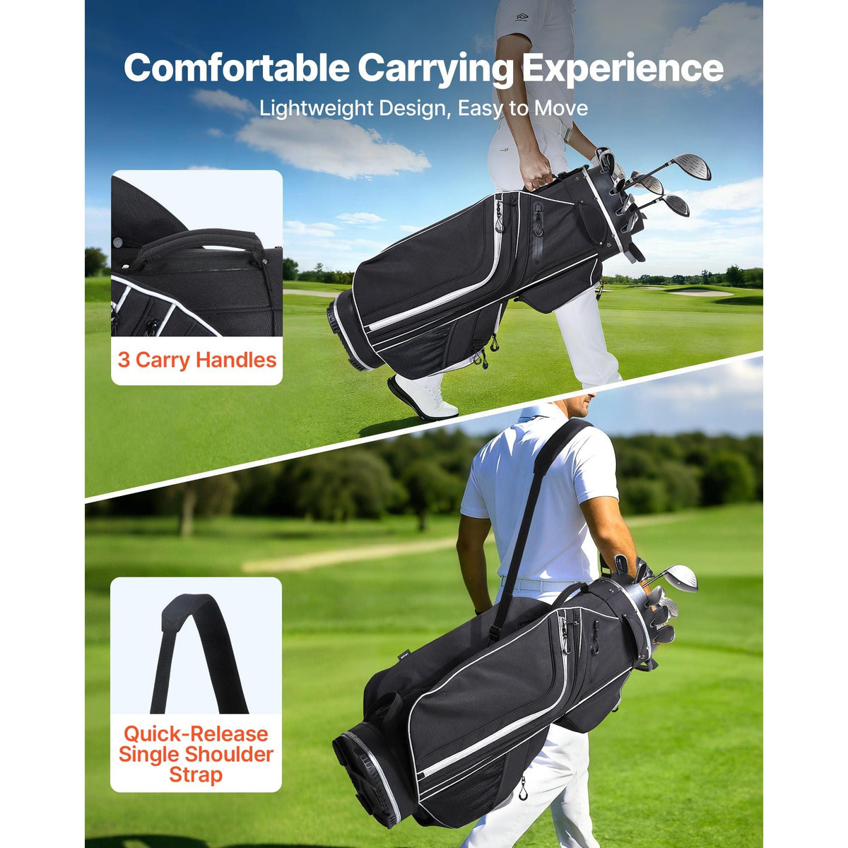Golf Cart Bag, 14 Way Top Divider Organizer, Golf Club Bag with Full-length Divider, Storage Pockets, Shoulder Strap, Rain Hood, Smooth Zippers, High-Strength 900D Polyester for Men & Women