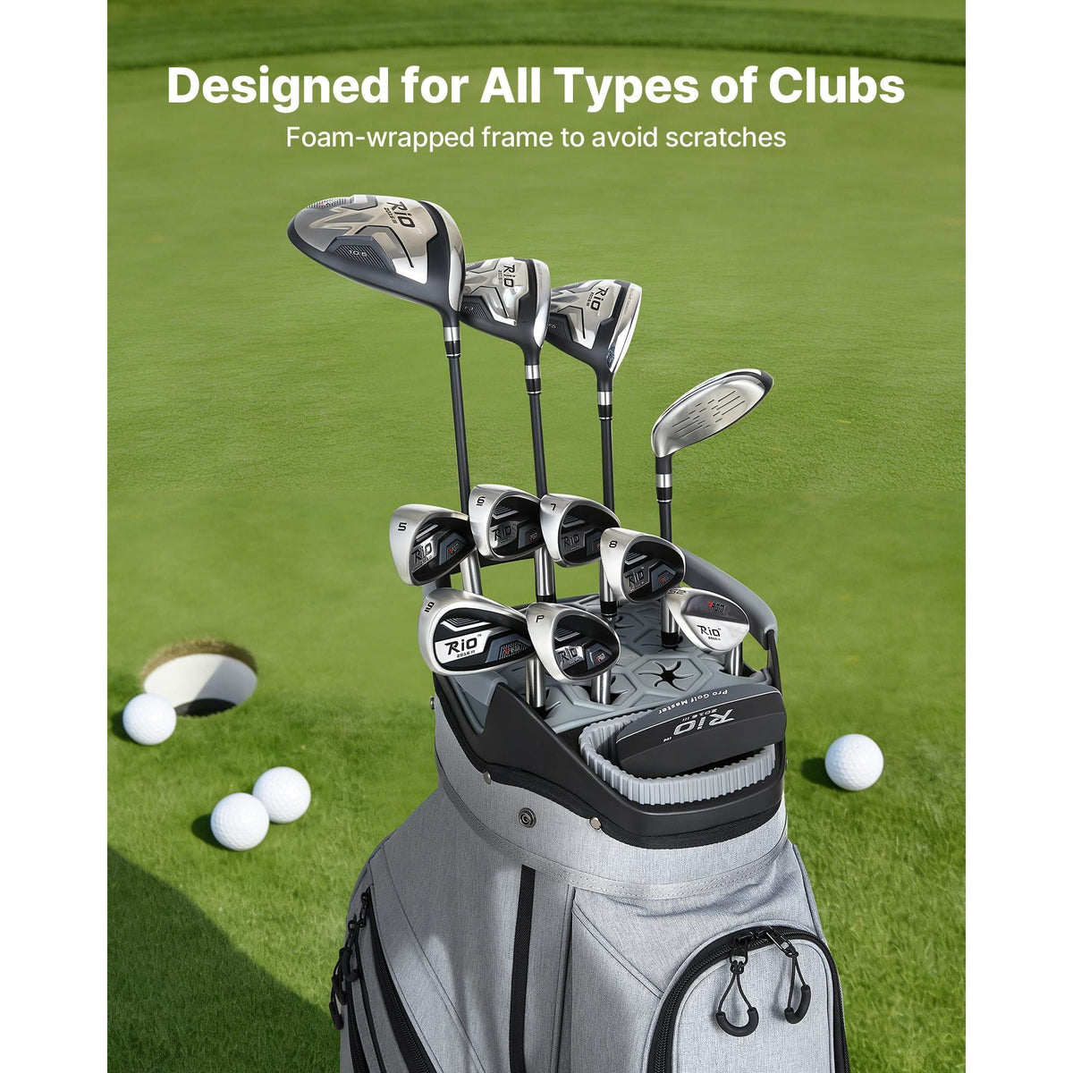 Golf Cart Bag, 15 Way Top Divider Organizer, Golf Club Bag with Full-length Divider, Rain Hood, Storage Pockets, Shoulder Strap, High-Strength Polyester, Silicone Head Protection for Men & Women
