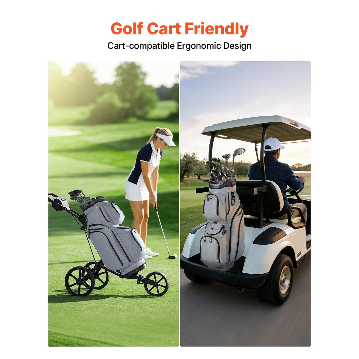 Golf Cart Bag, 15 Way Top Divider Organizer, Golf Club Bag with Full-length Divider, Rain Hood, Storage Pockets, Shoulder Strap, High-Strength Polyester, Silicone Head Protection for Men & Women