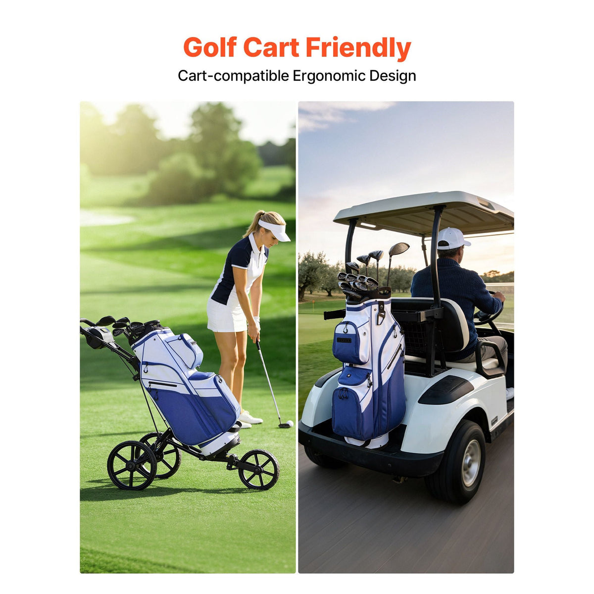 Golf Cart Bag, 15 Way Top Divider Organizer, Golf Club Bag with Full-length Divider, Storage Pockets, Ergonomic Shoulder Strap, Rain Hood, Smooth Zippers, Lightweight Polyester for Men & Women