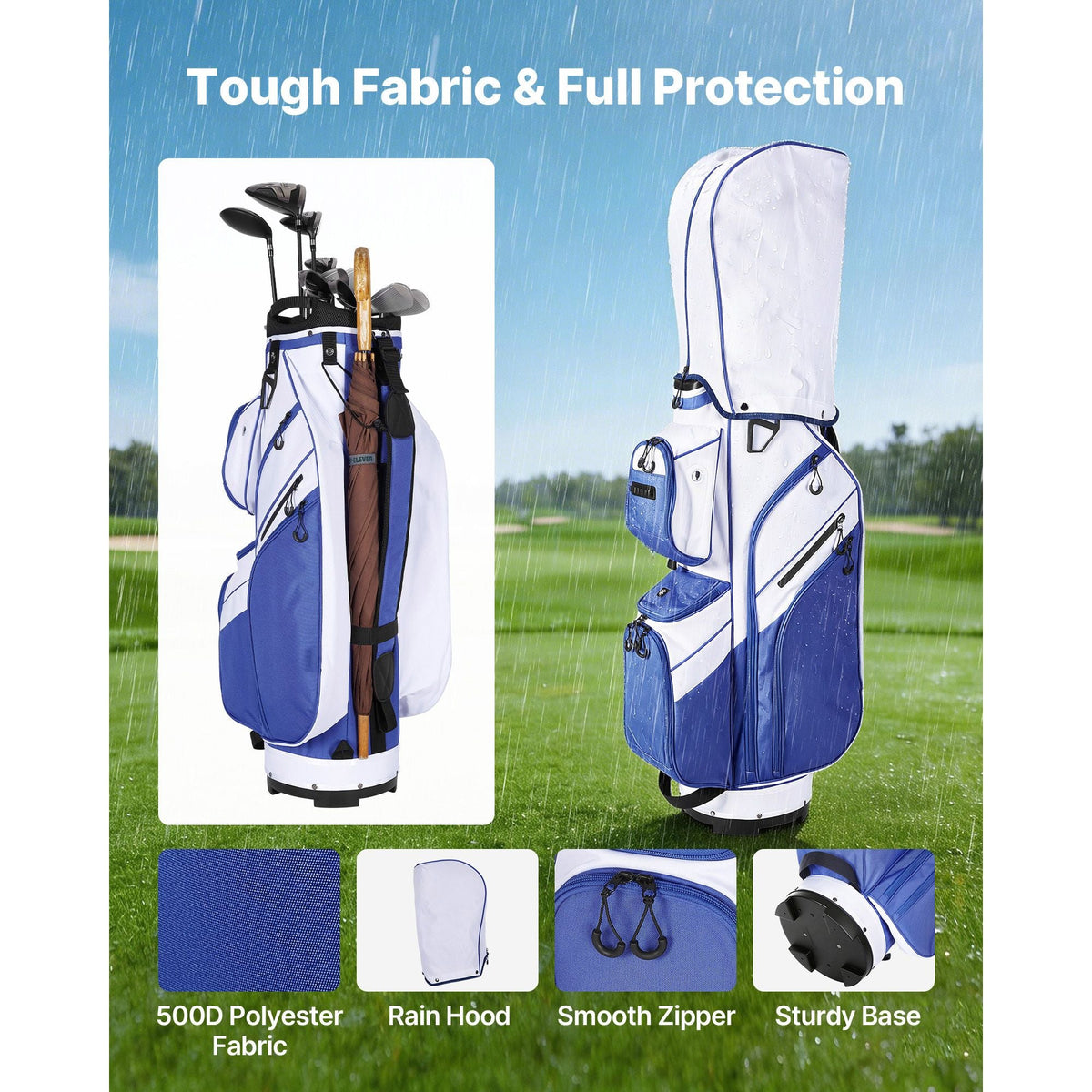 Golf Cart Bag, 15 Way Top Divider Organizer, Golf Club Bag with Full-length Divider, Storage Pockets, Ergonomic Shoulder Strap, Rain Hood, Smooth Zippers, Lightweight Polyester for Men & Women