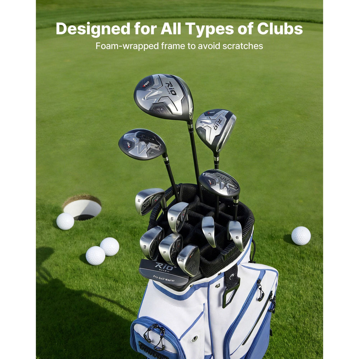 Golf Cart Bag, 15 Way Top Divider Organizer, Golf Club Bag with Full-length Divider, Storage Pockets, Ergonomic Shoulder Strap, Rain Hood, Smooth Zippers, Lightweight Polyester for Men & Women