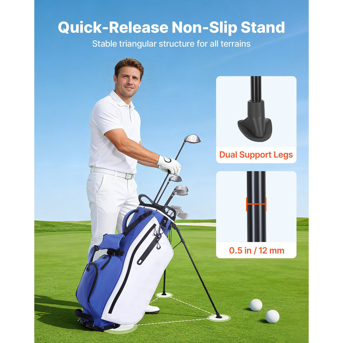 Golf Cart Bag, 7 Way Top Divider Organizer, Club Stand Bag with Full-length Divider, Handles, Dual Support Legs, Storage Pockets, Dual Shoulder Straps, Rain Hood, Lightweight for Men and Women