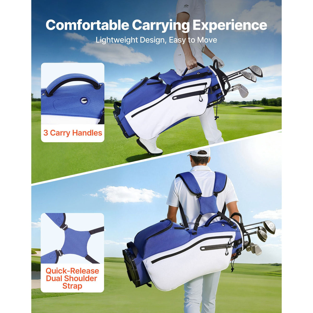 Golf Cart Bag, 7 Way Top Divider Organizer, Club Stand Bag with Full-length Divider, Handles, Dual Support Legs, Storage Pockets, Dual Shoulder Straps, Rain Hood, Lightweight for Men and Women