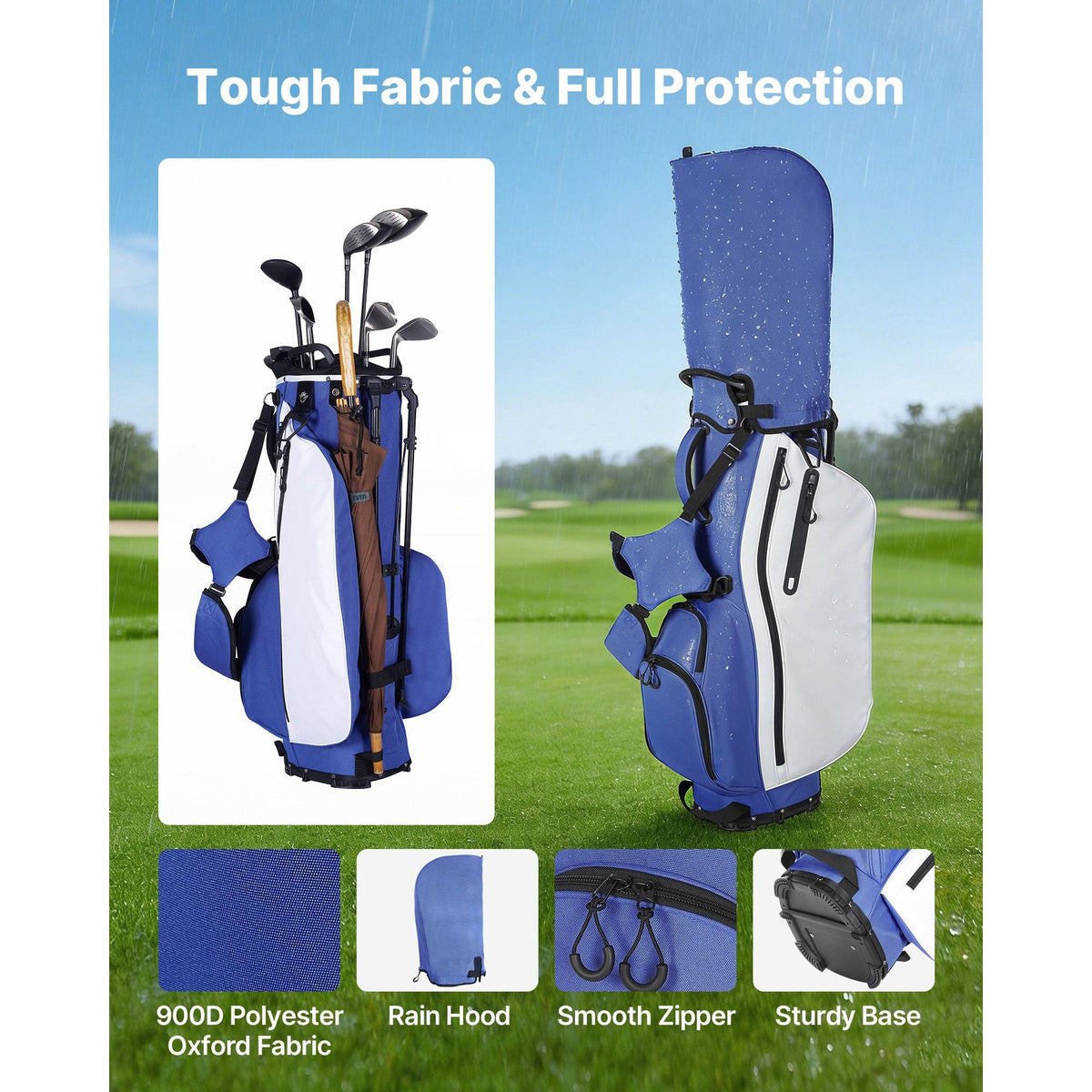 Golf Cart Bag, 7 Way Top Divider Organizer, Club Stand Bag with Full-length Divider, Handles, Dual Support Legs, Storage Pockets, Dual Shoulder Straps, Rain Hood, Lightweight for Men and Women