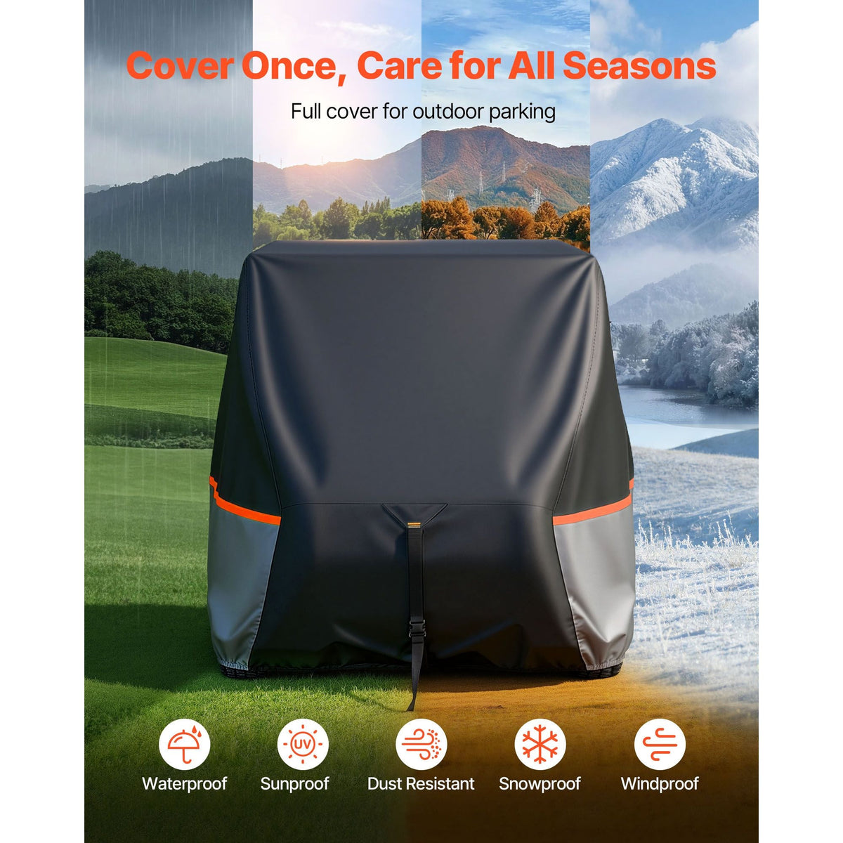 Golf Cart Cover, Full Coverage 2+2/4 Passenger Golf Cart, 420D Waterproof Oxford Fabric Club Car Cover Fits Most Carts Club Car, Yamaha, EZGO, Honda, Silver-Coated Layer & Three Zipper Doors