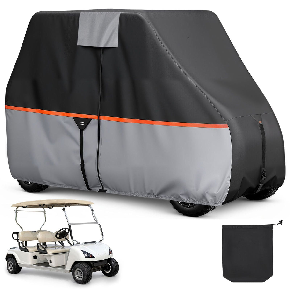 Golf Cart Cover, Full Coverage 2+2/4 Passenger Golf Cart, 420D Waterproof Oxford Fabric Club Car Cover Fits Most Carts Club Car, Yamaha, EZGO, Honda, Silver-Coated Layer & Three Zipper Doors