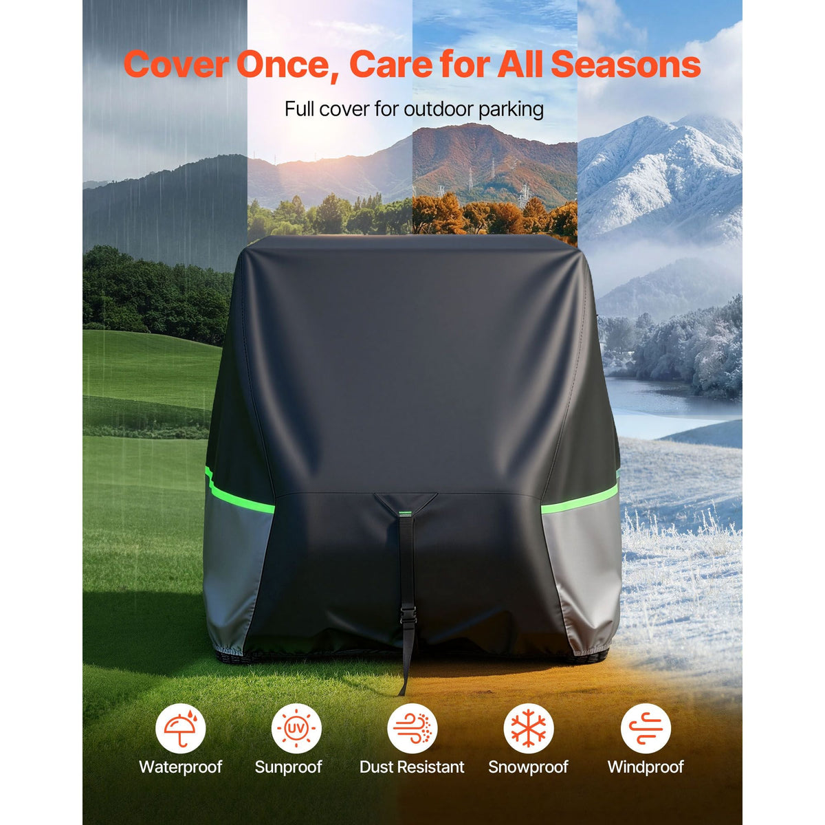 Golf Cart Cover, Full Coverage 2+2/4 Passenger Golf Cart, 600D Waterproof Oxford Fabric Club Car Cover Fits Most Carts Club Car, Yamaha, EZGO, Honda, PU Coating & Three Zipper Doors