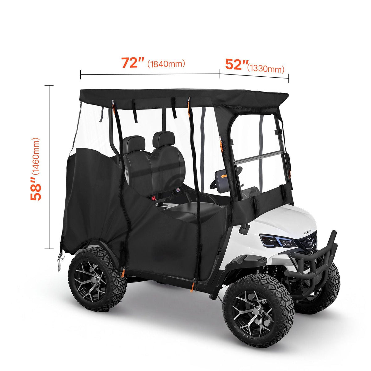 Golf Cart Cover, Visible Full-Enclosure 2&2+2 Passenger Golf Cart, 420D Waterproof Oxford Fabric Club Car Cover Fits Most Carts Club Car, Yamaha, EZGO, Honda, PVC Coating & Windproof Hook Design