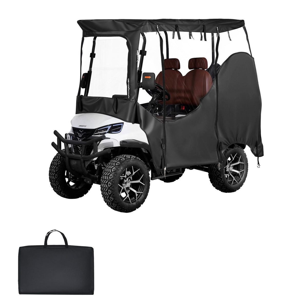 Golf Cart Cover, Visible Full-Enclosure 2&2+2 Passenger Golf Cart, 420D Waterproof Oxford Fabric Club Car Cover Fits Most Carts Club Car, Yamaha, EZGO, Honda, PVC Coating & Windproof Hook Design