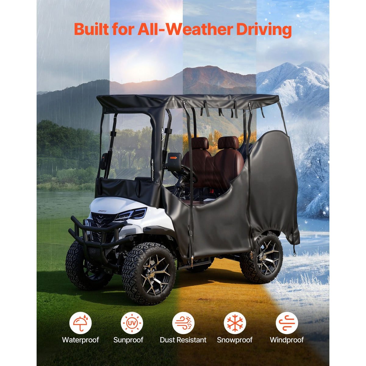Golf Cart Cover, Visible Full-Enclosure 2&2+2 Passenger Golf Cart, 420D Waterproof Oxford Fabric Club Car Cover Fits Most Carts Club Car, Yamaha, EZGO, Honda, PVC Coating & Windproof Hook Design