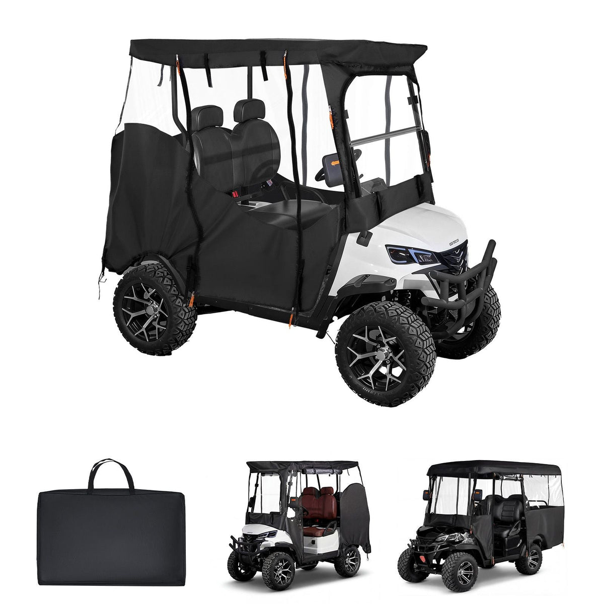 Golf Cart Cover, Visible Full-Enclosure 2&2+2 Passenger Golf Cart, 420D Waterproof Oxford Fabric Club Car Cover Fits Most Carts Club Car, Yamaha, EZGO, Honda, PVC Coating & Windproof Hook Design