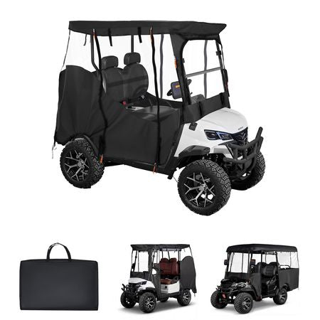 Golf Cart Cover, Visible Full-Enclosure 2&2+2 Passenger Golf Cart, 420D Waterproof Oxford Fabric Club Car Cover Fits Most Carts Club Car, Yamaha, EZGO, Honda, PVC Coating & Windproof Hook Design