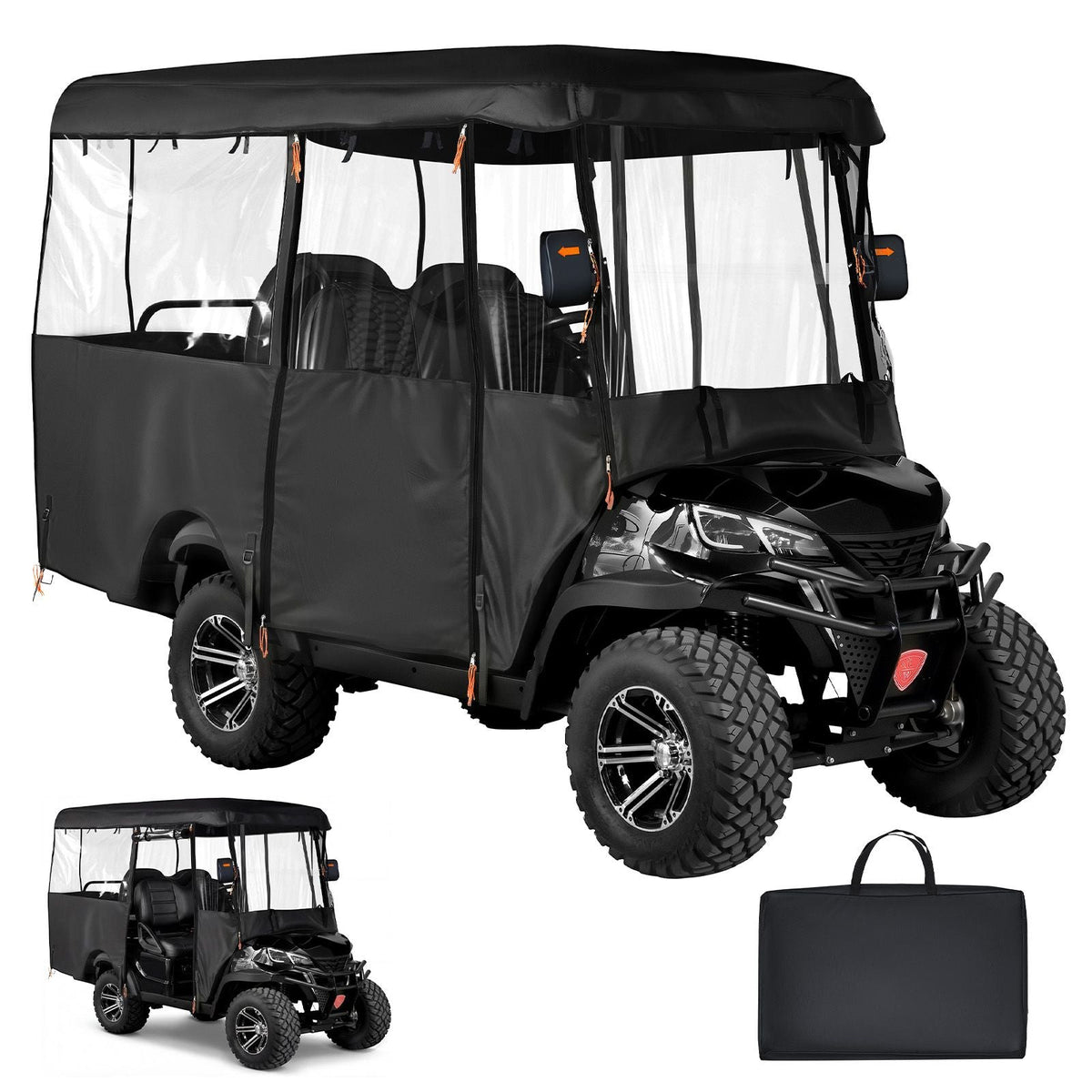 Golf Cart Cover, Visible Full-Enclosure 2+2/4 Passenger Golf Cart, 420D Waterproof Oxford Fabric Club Car Cover Fits Most Carts Club Car, Yamaha, EZGO, Honda, PVC Coating & Windproof Hook Design