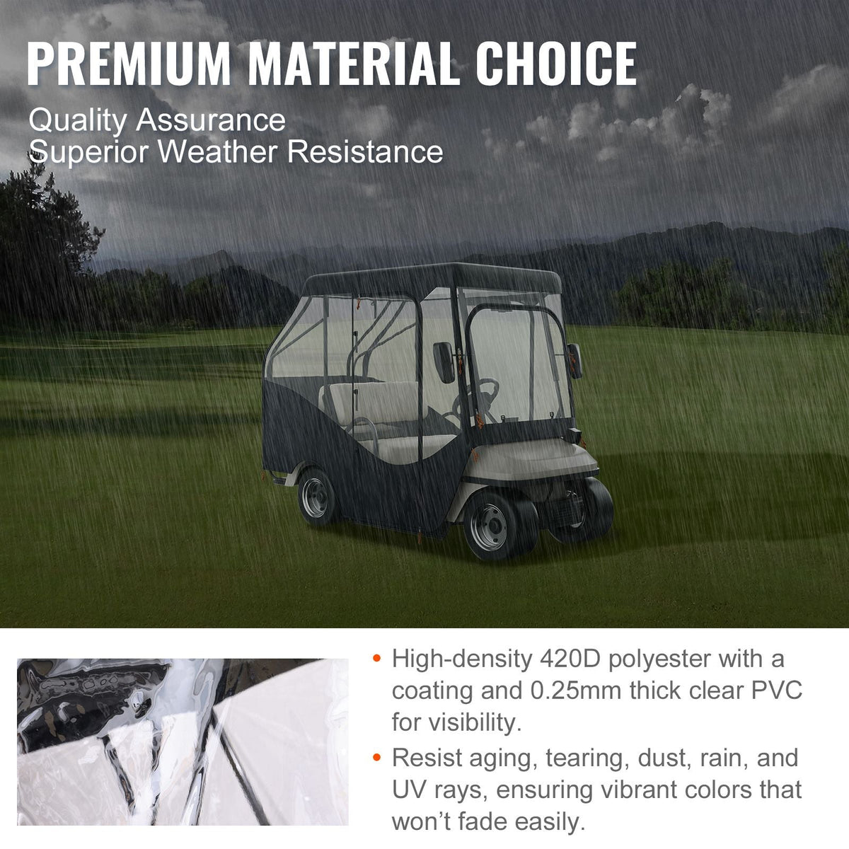 Golf Cart Enclosure, 420D Polyester Driving Enclosure with 4-Sided Transparent Windows, 4 Passenger Club Car Covers for 2+2 Passenger Golf Carts, Sunproof and Dustproof Outdoor Cart Cover