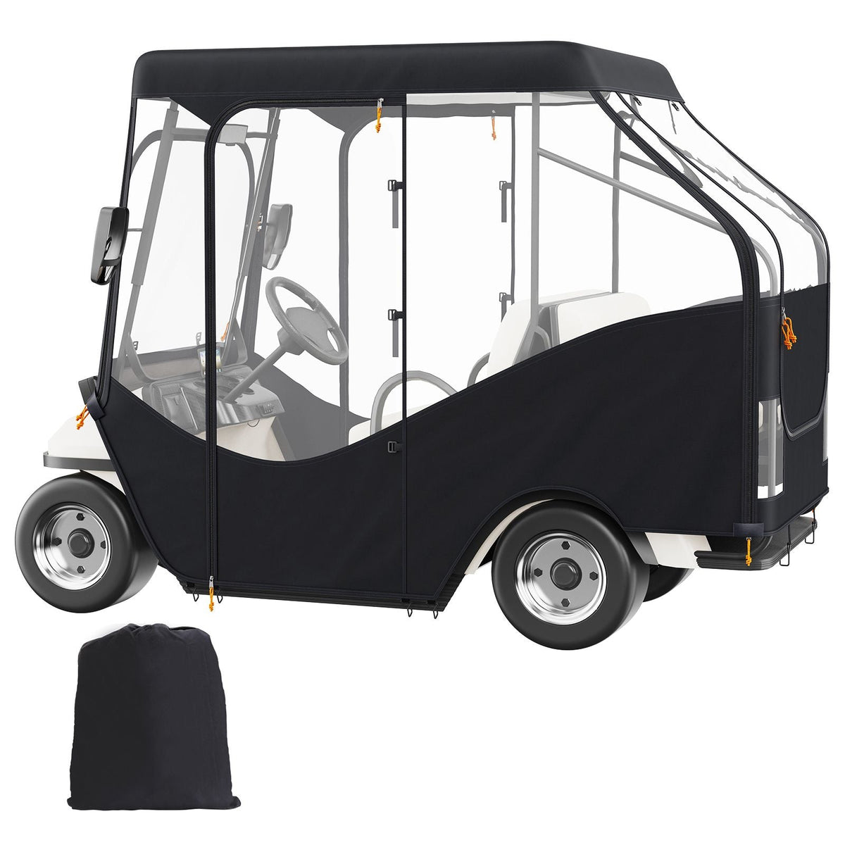 Golf Cart Enclosure, 420D Polyester Driving Enclosure with 4-Sided Transparent Windows, 4 Passenger Club Car Covers for 2+2 Passenger Golf Carts, Sunproof and Dustproof Outdoor Cart Cover