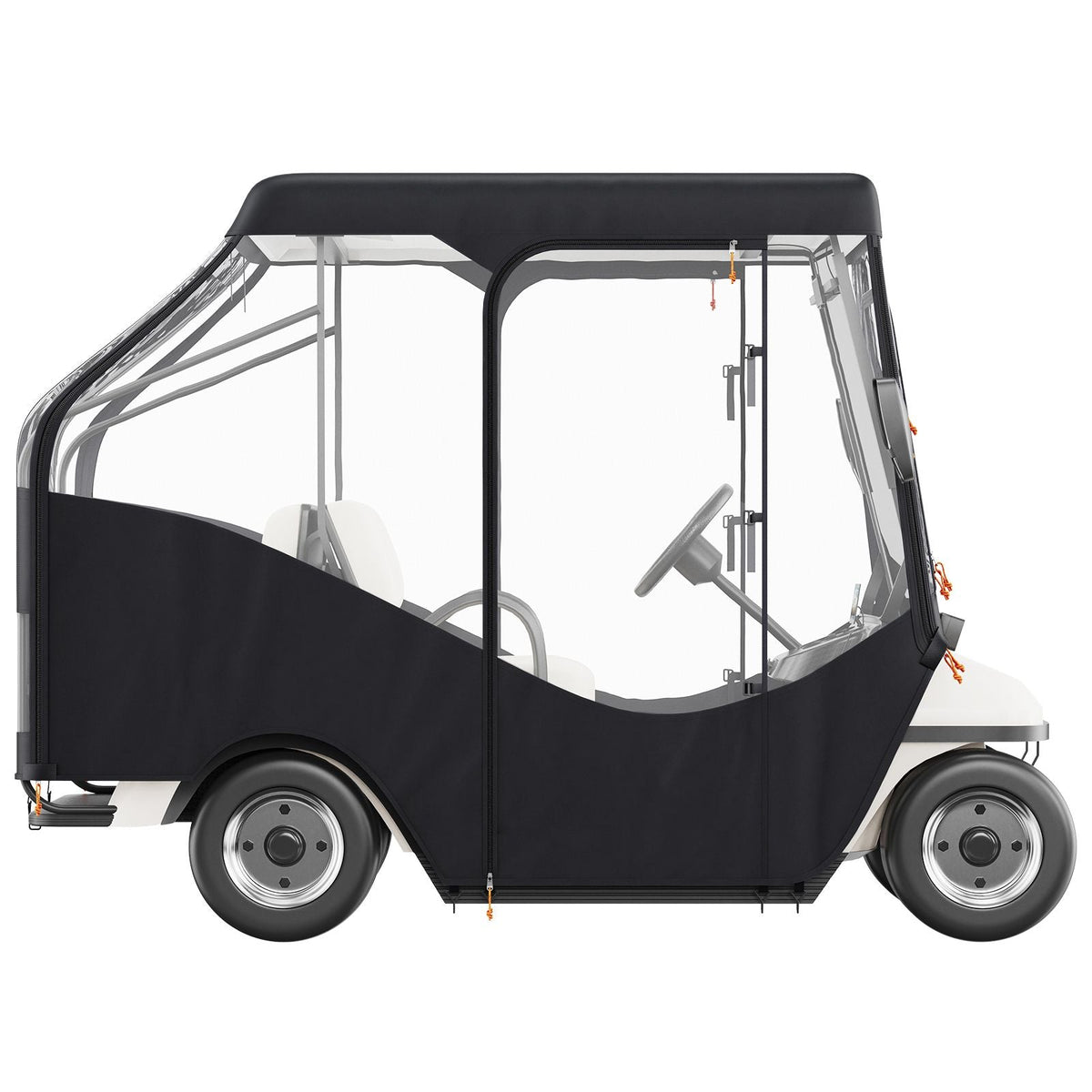 Golf Cart Enclosure, 600D Polyester Driving Enclosure with 4-Sided Transparent Windows, 4 Passenger Club Car Covers for 2+2 Passenger Golf Carts, Sunproof and Dustproof Outdoor Cart Cover