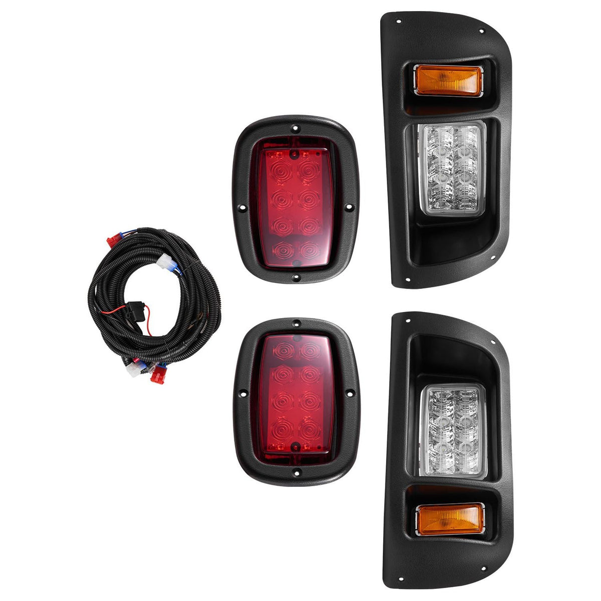 Golf Cart Light Kit, 12 Volt, LED Headlight and Tail Light Kit with Wiring Harness, Switch, Zip Ties, ABS Housing, High-Brightness, Waterproof and Dustproof, Fit for EZGO TXT 1996-2013 Models