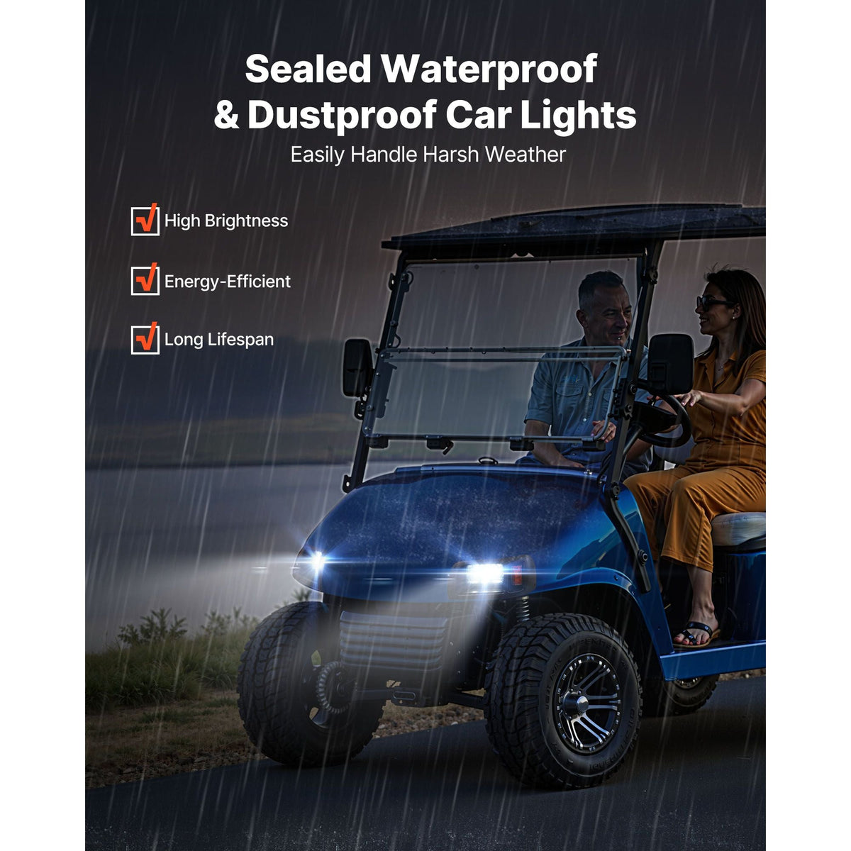 Golf Cart Light Kit, 12 Volt, LED Headlight and Tail Light Kit with Wiring Harness, Switch, Zip Ties, ABS Housing, High-Brightness, Waterproof and Dustproof, Fit for EZGO TXT 1996-2013 Models