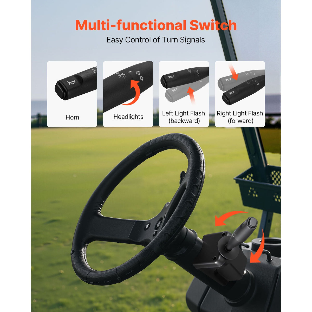 Golf Cart Light Kit, 12 Volt, Street Legal LED Headlight and Tail Light Kit with Wiring Harness, Turn Signals, Hazard Light, Switch Horn, Brake Pad, Zip Ties, ABS Housing, for EZGO TXT 1996-2013