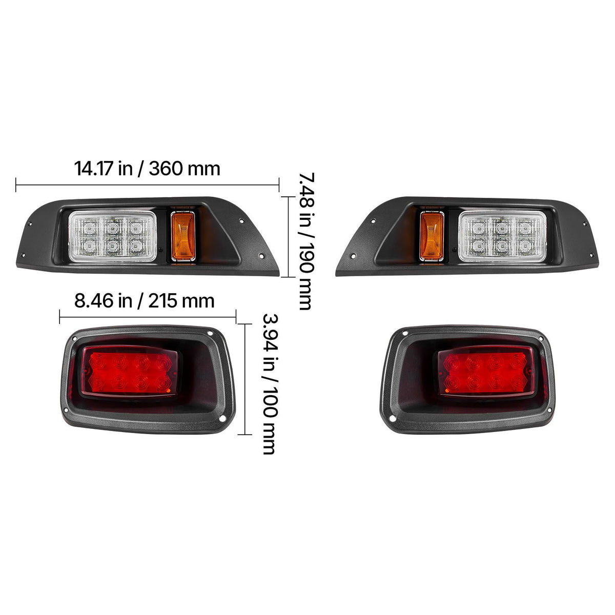 Golf Cart Light Kit, 12 Volt, Street Legal LED Headlight and Tail Light Kit with Wiring Harness, Turn Signals, Hazard Light, Switch Horn, Brake Pad, Zip Ties, ABS Housing, for EZGO TXT 1996-2013