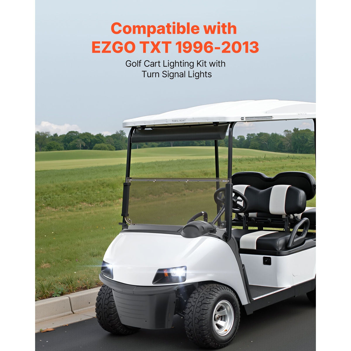 Golf Cart Light Kit, 12 Volt, Street Legal LED Headlight and Tail Light Kit with Wiring Harness, Turn Signals, Hazard Light, Switch Horn, Brake Pad, Zip Ties, ABS Housing, for EZGO TXT 1996-2013