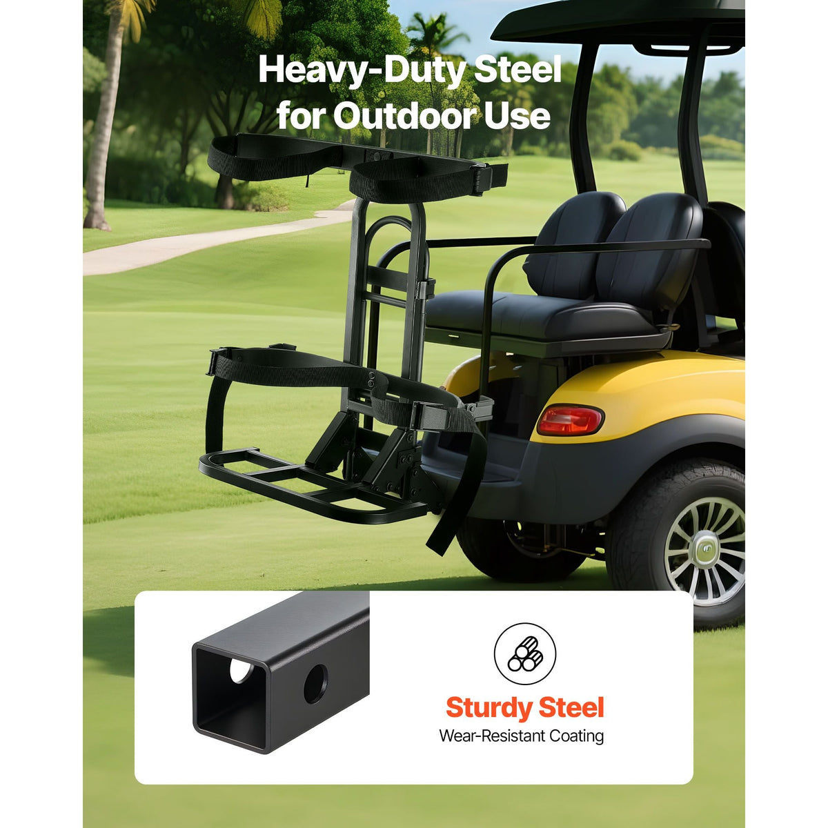 Golf Cart Rear Seat Bag Holder, 27.8 x 16.1 x 30.9 inch, Compatible with Most Golf Carts with Rear Seat Grab Bar, Space-Saving Carbon Steel Bag Holder Bracket, No-Drilling Installation, Black