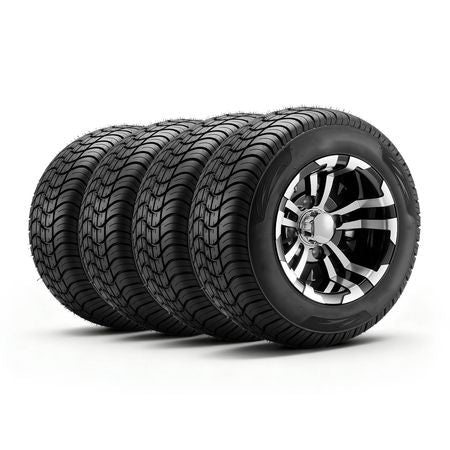 Golf Cart Wheels, 10" 205/50-10 Black Aluminum Alloy Golf Cart Tires and Wheels Combo (Set of 4) Fit Club Car, EZGO, Yamaha, 4 Ply Rubber 4-Lug Lawn Mower Tires & Rims, 675 lbs Load, All-Terrain