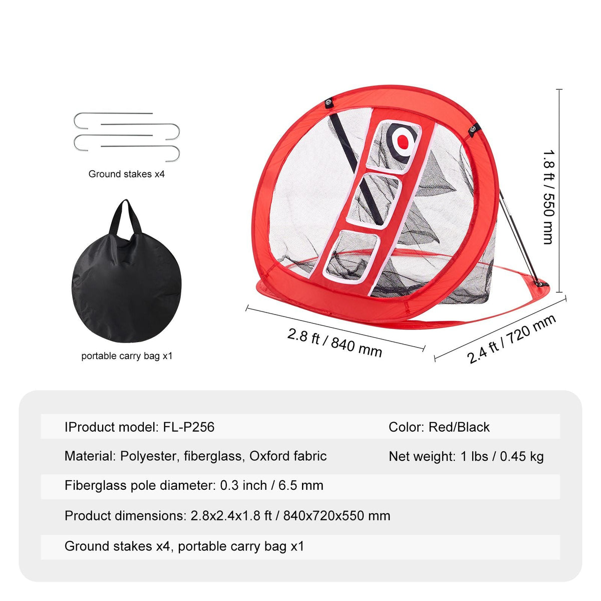 Golf Chipping Net, Pop Up Golf Practice Net, Portable Indoor Outdoor Home Golf Hitting Aid Net with Target and Carry Bag, for Backyard Driving Training Swing, Gift for Men, Golf Lover, Red