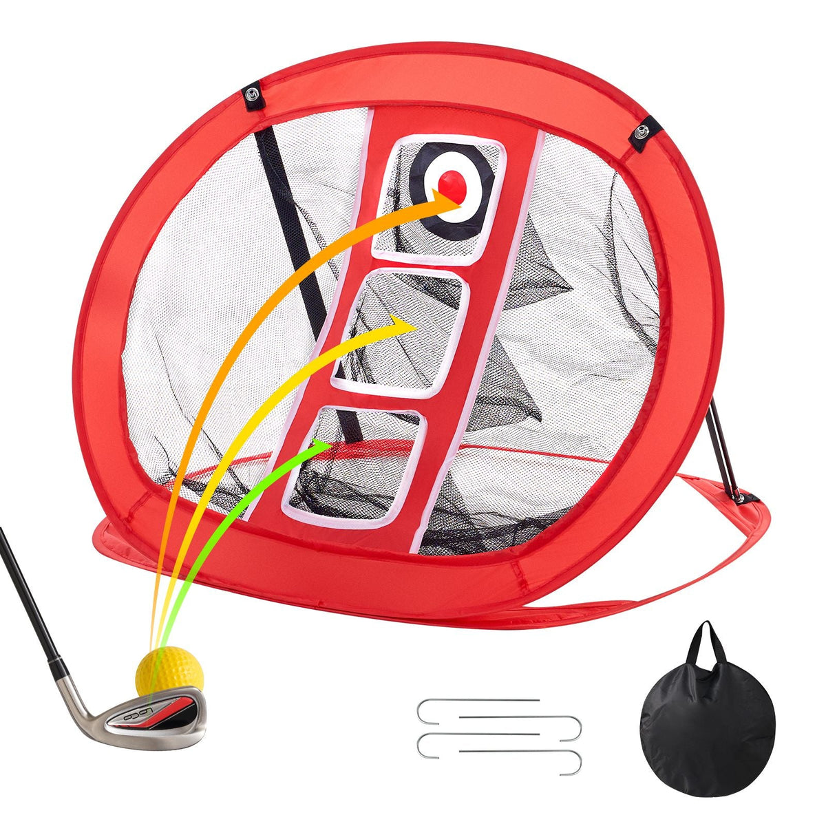Golf Chipping Net, Pop Up Golf Practice Net, Portable Indoor Outdoor Home Golf Hitting Aid Net with Target and Carry Bag, for Backyard Driving Training Swing, Gift for Men, Golf Lover, Red