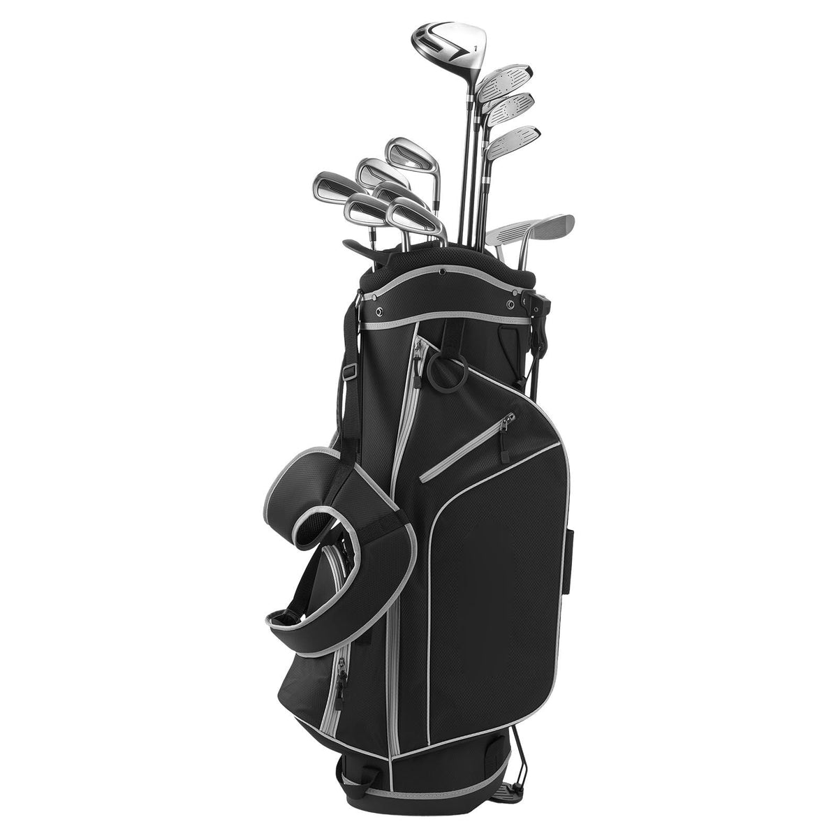 Golf Club Set, 12 Pieces Men's Complete Golf Club Set Right Handed with 460CC #1 Driver, #3 & 5 Fairway Wood, #4 Hybrid, #5/#6/#7/#8/#9/#PW/#SW Irons, L-Shaped Putter, Golf Stand Bag, Black